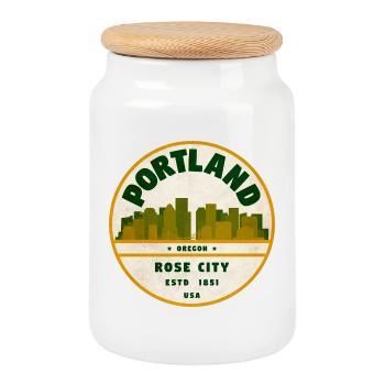 Insigne vintage de Portland Rose City - Boîte à biscuits avec couvercle en bois - blanc - Devant