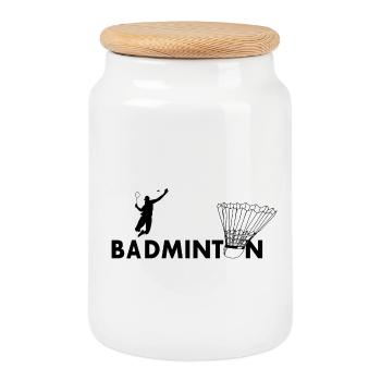 Badminton - Boîte à biscuits avec couvercle en bois - blanc - Devant