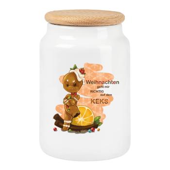 Lebkuchenmann Weihnachten - Keksdose mit Holzdeckel - Weiß - Vorne