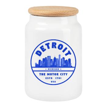 Detroit United States - Cookie Jar with Wooden Lid - white - Front