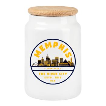 Silhouette de la ville de la rivière Memphis 1819 - Boîte à biscuits avec couvercle en bois - blanc - Devant