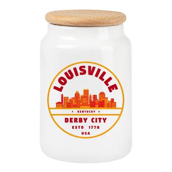 Louisville Derby City Skyline - Cookie Jar with Wooden Lid - white - Front
