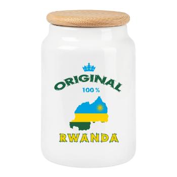 Ruanda Original 100% Flaggen Design - Keksdose mit Holzdeckel - Weiß - Vorne