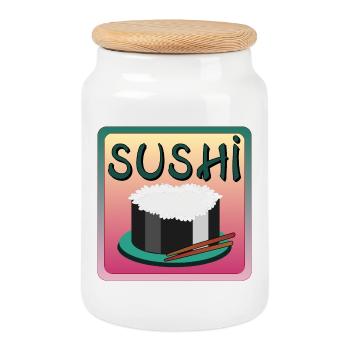 MENU DE RIZ À SUSHI - CUISINE ASIATIQUE - Boîte à biscuits avec couvercle en bois - blanc - Devant