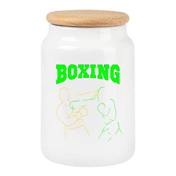 Boxing - Cookie Jar with Wooden Lid - white - Front
