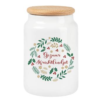 Gezuar Krishtlindjet Frohe Weihnachten Frohe Weihnachten - Keksdose mit Holzdeckel - Weiß - Vorne