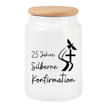Silberne Konfirmation 25 Jahre Jubelkonfirmation - Keksdose mit Holzdeckel - Weiß - Vorne