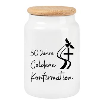 Goldene Konfirmation 50 Jahre Jubelkonfirmation - Keksdose mit Holzdeckel - Weiß - Vorne