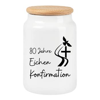 Eichen Konfirmation 80 Jahre Jubelkonfirmation - Keksdose mit Holzdeckel - Weiß - Vorne