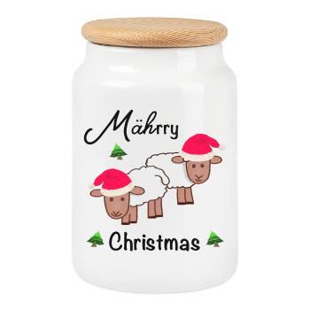 Joyeux Noël, MÄHrry Christmas sheep - Boîte à biscuits avec couvercle en bois - blanc - Devant