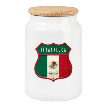 Conception des armoiries d'Ixtapaluca (Mexique) - Boîte à biscuits avec couvercle en bois - blanc - Devant
