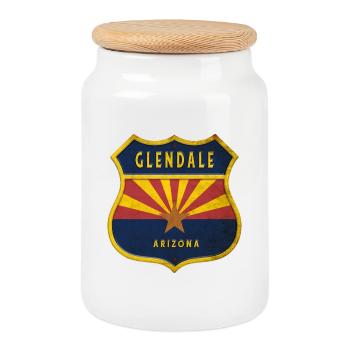 Glendale Arizona Flaggen Wappen Design - Keksdose mit Holzdeckel - Weiß - Vorne