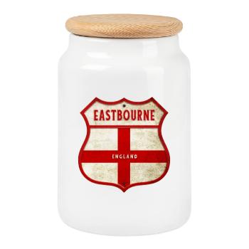 Armoiries d'Eastbourne, Angleterre - Boîte à biscuits avec couvercle en bois - blanc - Devant