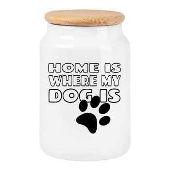 Zuhause ist, wo mein Hund ist. Hundeliebhaber * - Keksdose mit Holzdeckel - Weiß - Vorne