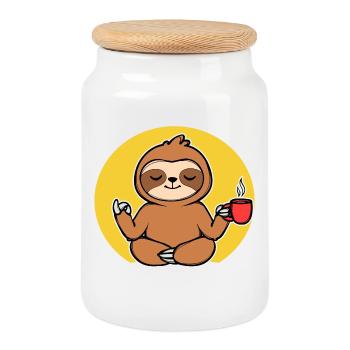 Relax Sloth Animal Chill Vegetarian Jungle - Cookie Jar with Wooden Lid - white - Front