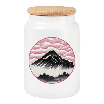 Paysage Japonais | Montagne, ciel et forêt - Boîte à biscuits avec couvercle en bois - blanc - Devant