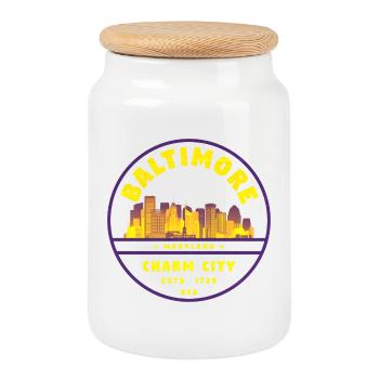 Emblème de la ville du charme de Baltimore - Boîte à biscuits avec couvercle en bois - blanc - Devant