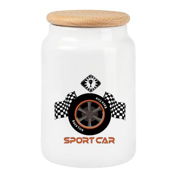 Motorsport - Cookie Jar with Wooden Lid - white - Front