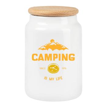 Camping is my life - Cookie Jar with Wooden Lid - white - Front
