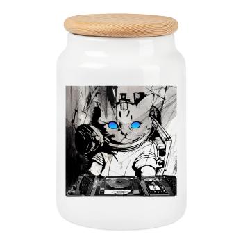 Œuvres d’art de Cats DJ - Boîte à biscuits avec couvercle en bois - blanc - Devant