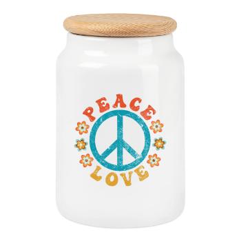 Peace & Love - Hippie Friedenszeichen mit Blumen - Keksdose mit Holzdeckel - Weiß - Vorne
