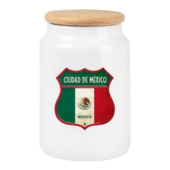 Design des armoiries de la ville de Mexico - Boîte à biscuits avec couvercle en bois - blanc - Devant