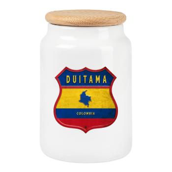 Duitama Kolumbien Wappen Design - Keksdose mit Holzdeckel - Weiß - Vorne