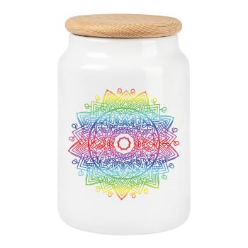 Mandala - Boîte à biscuits avec couvercle en bois - blanc - Devant