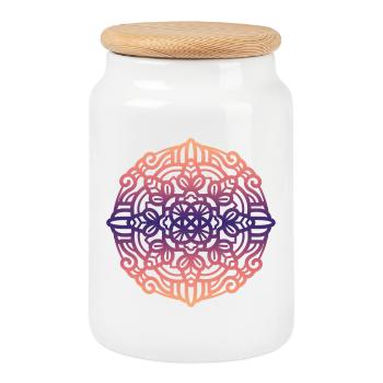 Mandala - Boîte à biscuits avec couvercle en bois - blanc - Devant