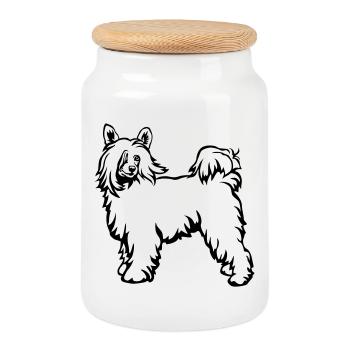 Chinese Crested Powderpuff - Keksdose mit Holzdeckel - Weiß - Vorne