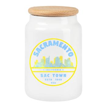 Sacramento Skyline Vintage Badge – California - Cookie Jar with Wooden Lid - white - Front