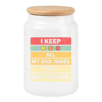 Dad Jokes: I Keep All My Dad Jokes In A Dad-a-base - Cookie Jar with Wooden Lid - white - Front