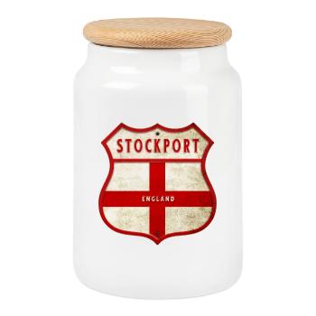 Armoiries de Stockport, Angleterre - Boîte à biscuits avec couvercle en bois - blanc - Devant