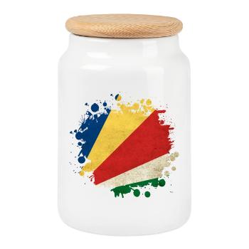 Seychelles blob flag design - Cookie Jar with Wooden Lid - white - Front