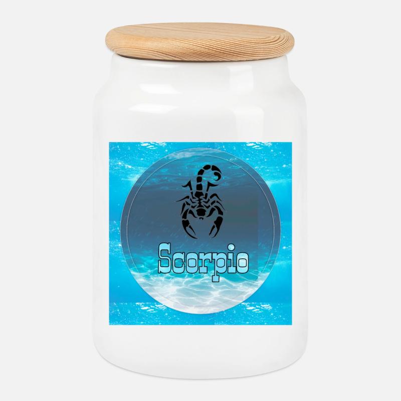 scorpio - Cookie Jar with Wooden Lid - white