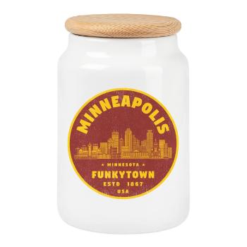 Logo de la ville de Minneapolis Funkytown - Boîte à biscuits avec couvercle en bois - blanc - Devant