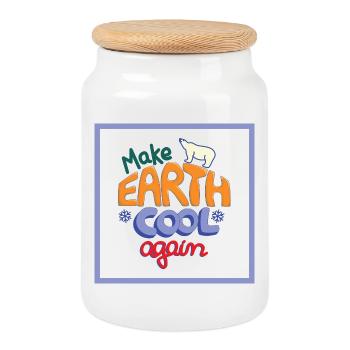 Make Earth Cool Again! weiss - Keksdose mit Holzdeckel - Weiß - Vorne