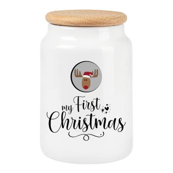 my first Christmas - Cookie Jar with Wooden Lid - white - Front