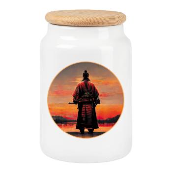 Guerrier Samouraï - Boîte à biscuits avec couvercle en bois - blanc - Devant