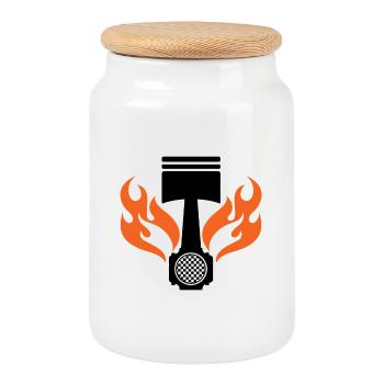 Flaming Piston - Car Auto Racing - Car Auto Window - Boîte à biscuits avec couvercle en bois - blanc - Devant