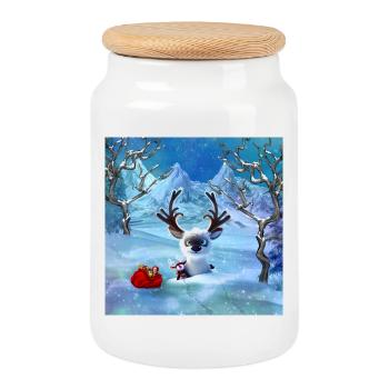 De mignons petits rennes dans un paysage hivernal - Boîte à biscuits avec couvercle en bois - blanc - Devant