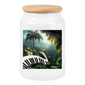 Piano dans la jungle - Boîte à biscuits avec couvercle en bois - blanc - Devant