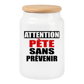 Attention Pète sans prévenir - Boîte à biscuits avec couvercle en bois - blanc - Devant