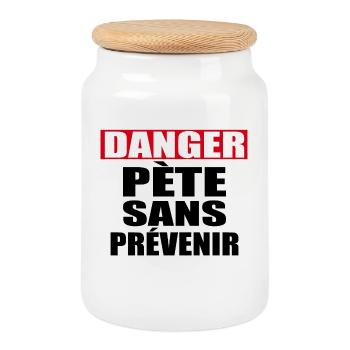 Danger Pète sans prévenir - Boîte à biscuits avec couvercle en bois - blanc - Devant