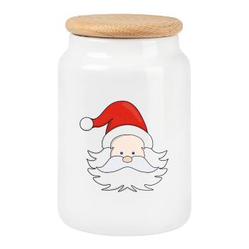 Cute Santa Claus - Cookie Jar with Wooden Lid - white - Front