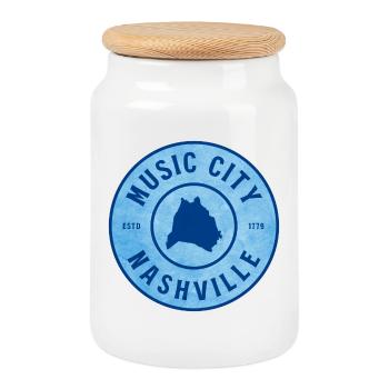 Music City Nashville Badge - Keksdose mit Holzdeckel - Weiß - Vorne