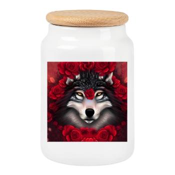 Wunderbarer Wolf mit Blumen. - Keksdose mit Holzdeckel - Weiß - Vorne