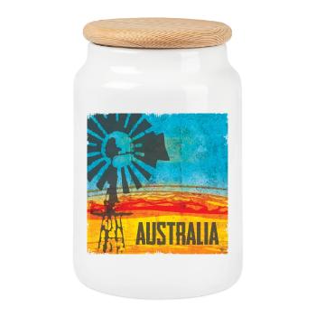 Australia Pinwheel Vintage Design - Cookie Jar with Wooden Lid - white - Front