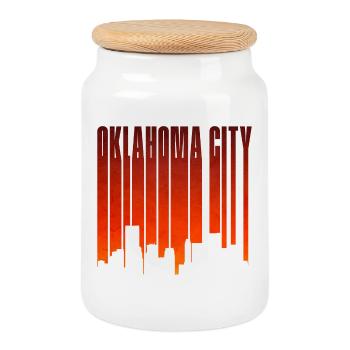 Oklahoma City Skyline Feuerrot - Keksdose mit Holzdeckel - Weiß - Vorne