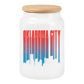 Oklahoma City Skyline Gradient - Cookie Jar with Wooden Lid - white - Front